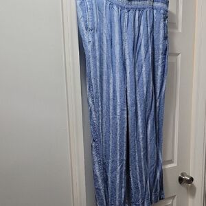 Blue Striped Wide-Leg Pants